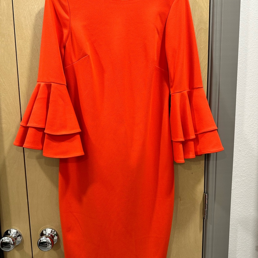 Calvin Klein Vibrant Orange Long Sleeve Dress